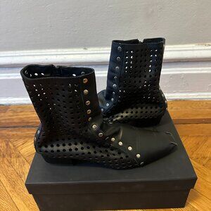 Rachel Comey Studded Cove Boot Black Leather, silver studs, cut-outs Wms Sz 10